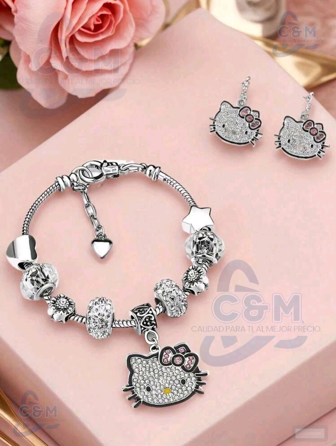 PANDORA CON ARITOS DE HELLO KITTY P72